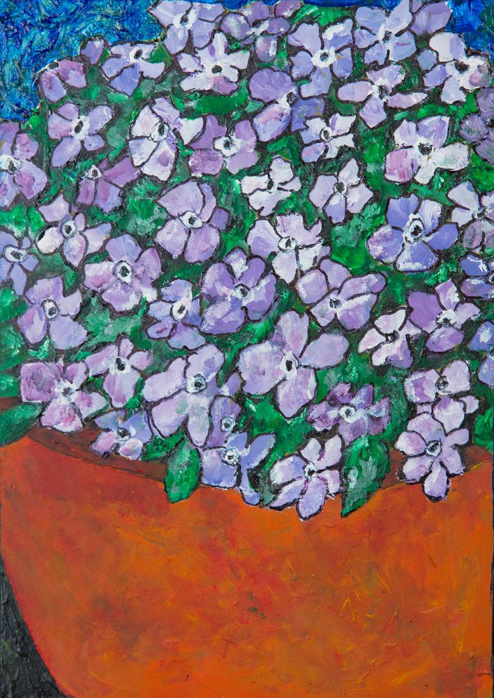 Flores en maceta de un morado intenso de Dale Hefer & Family