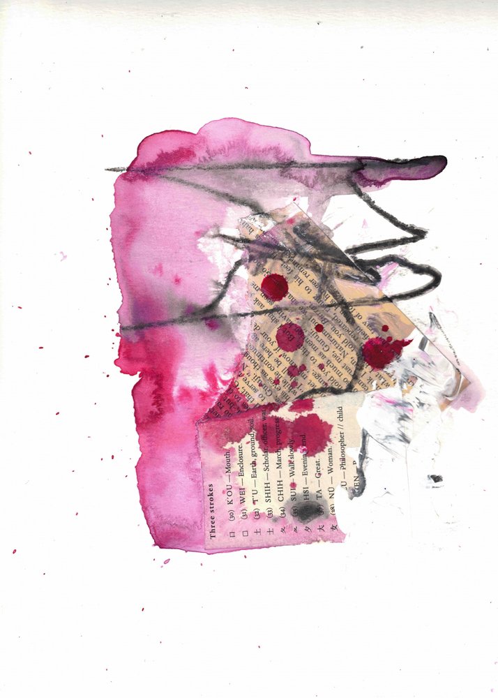 Collage abstracto en tonos rosas vivos de Deb Chaney