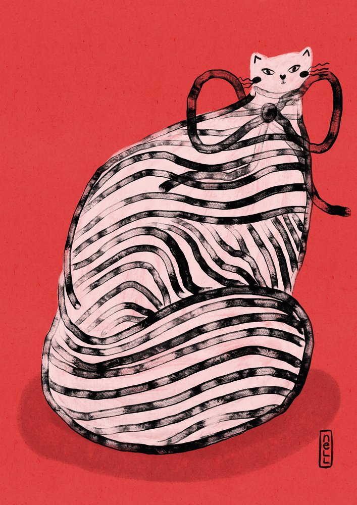 Gato caprichoso con rayas rojas de Dirkie Nell