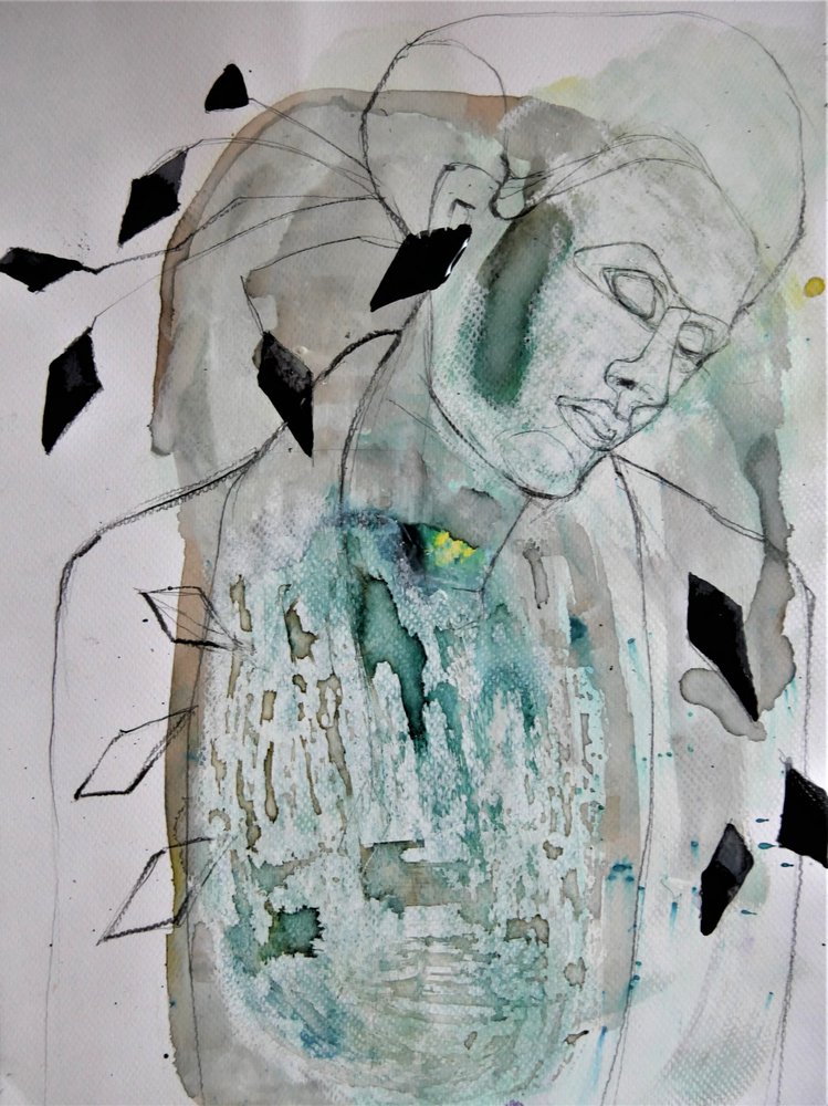 Retrato verde contemplativo de Doris Schmitz