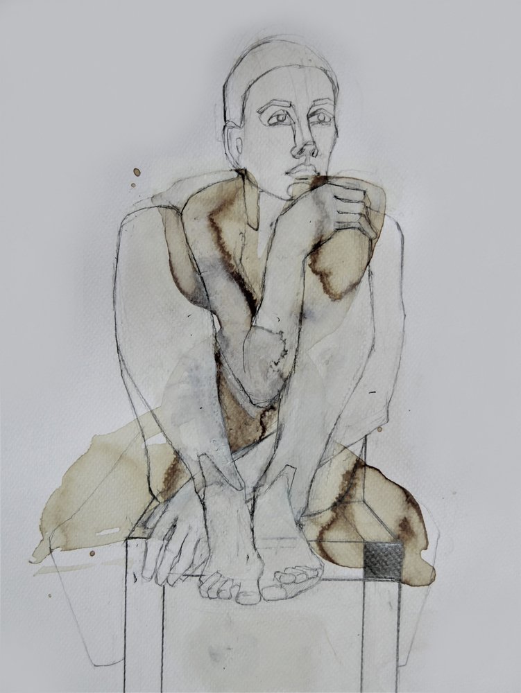 Figura sentada en actitud contemplativa de Doris Schmitz