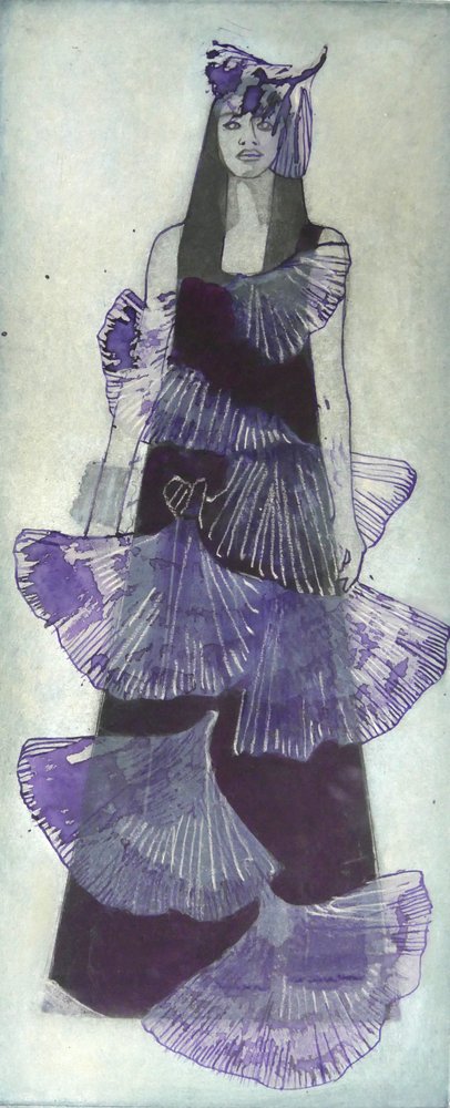 Vestido morado espectacular de Doris Schmitz