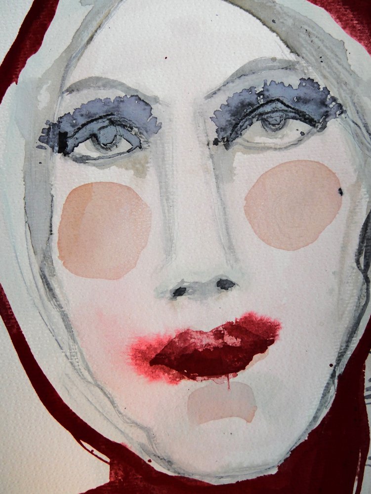 Rostro dramático en acuarela de Doris Schmitz