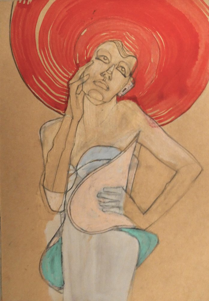 Una mujer elegante con sombrero rojo de Doris Schmitz