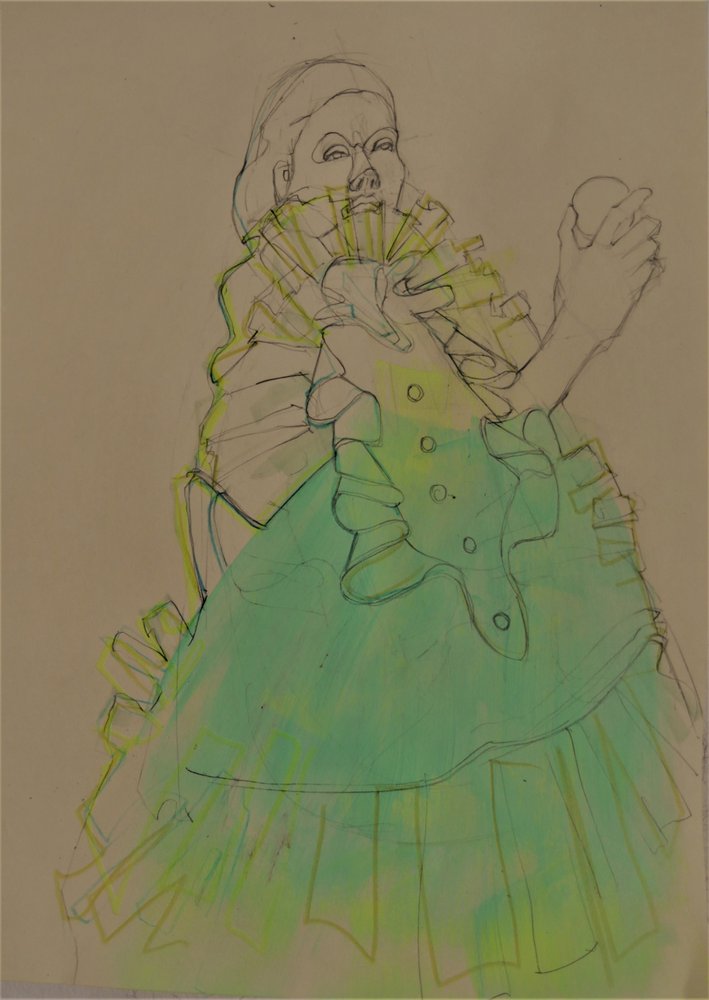 Boceto de una mujer elegante en verde de Doris Schmitz