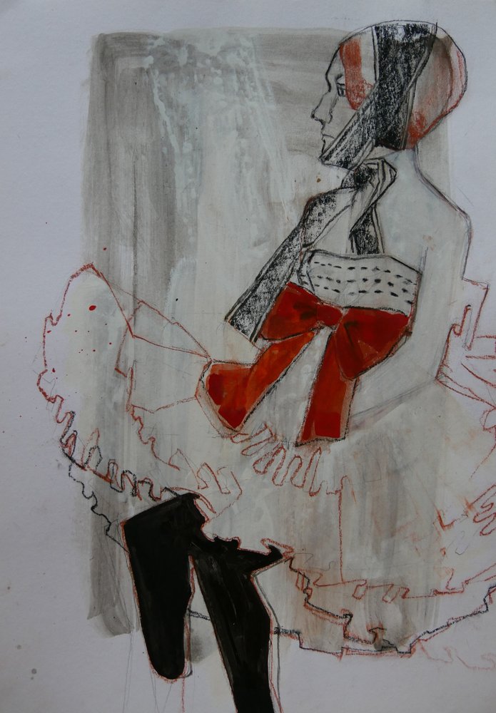 Mujer elegante con lazo rojo de Doris Schmitz