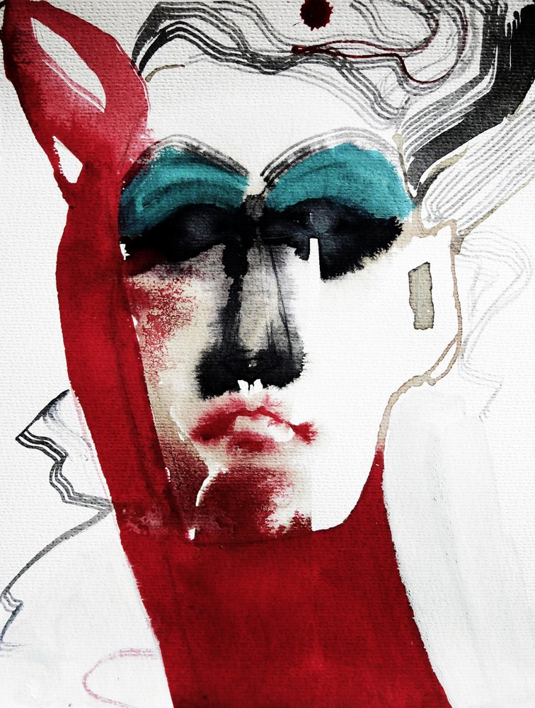 Retrato expresivo en rojo de Doris Schmitz