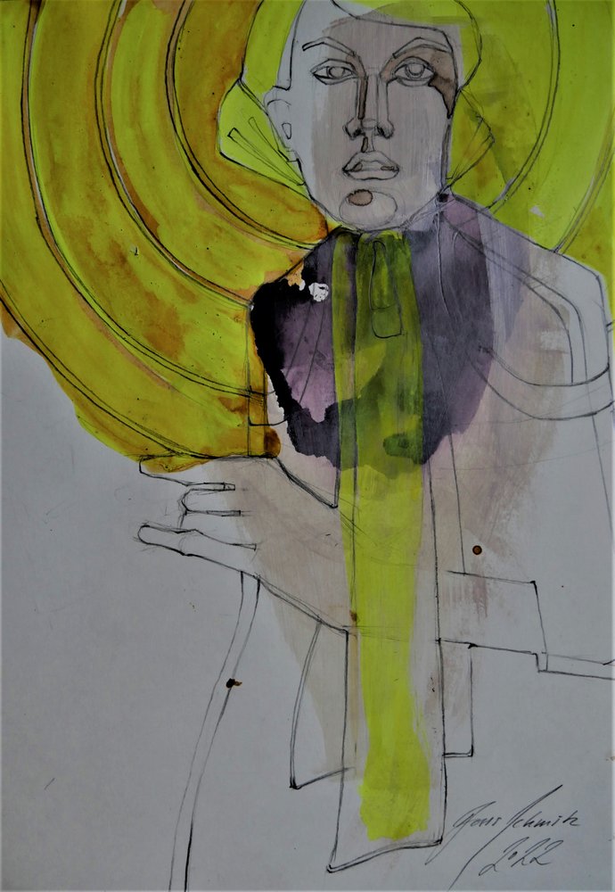 Retrato en amarillo expresivo de Doris Schmitz
