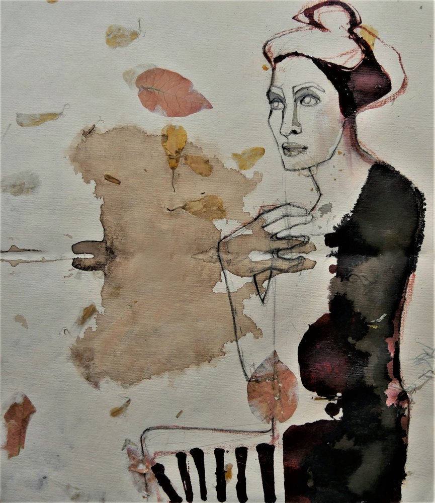 Figura pensativa y hojas de Doris Schmitz