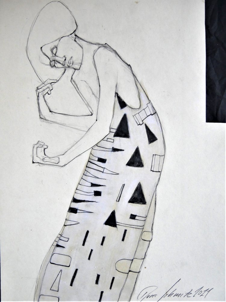 Mujer geométrica pensativa de Doris Schmitz
