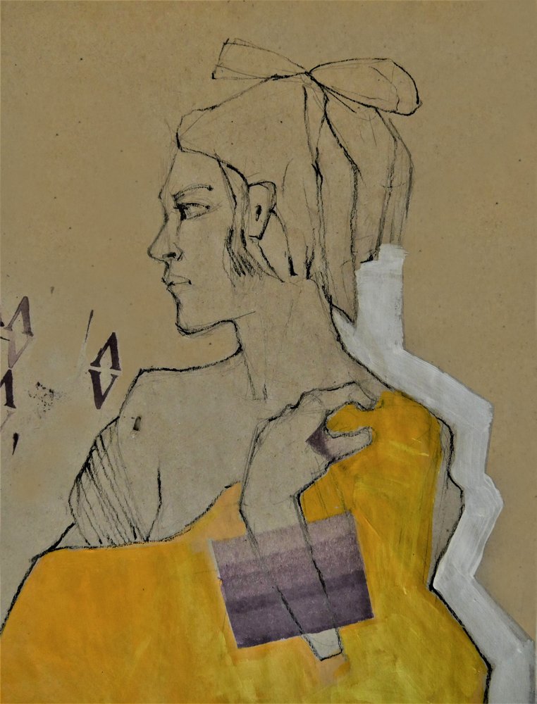 Retrato amarillo pensativo de Doris Schmitz