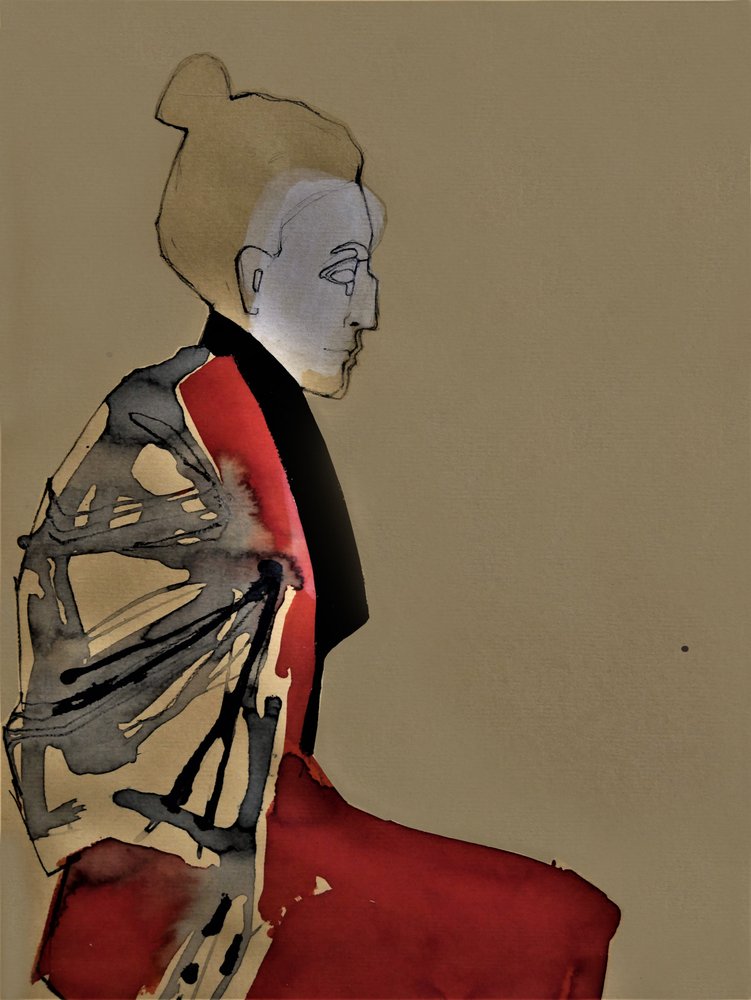 Retrato sereno con kimono de Doris Schmitz