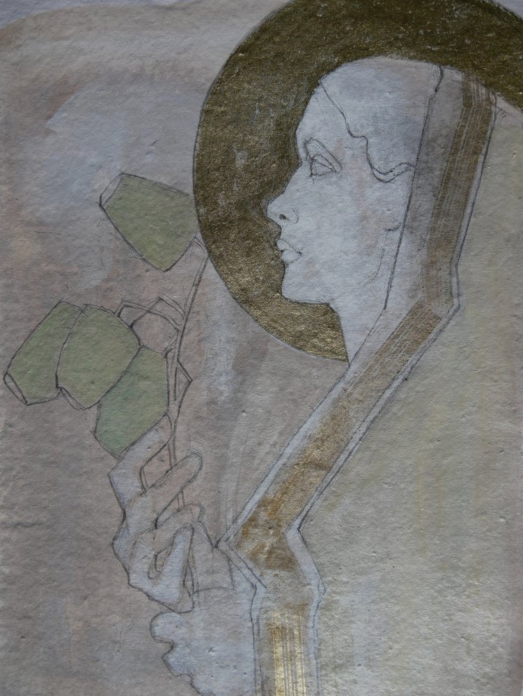 Mujer con aureola dorada de Doris Schmitz