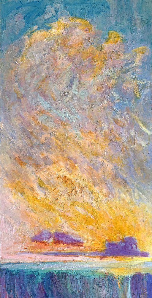 Puesta de sol dorada con vistas al mar de Dorothy Fagan
