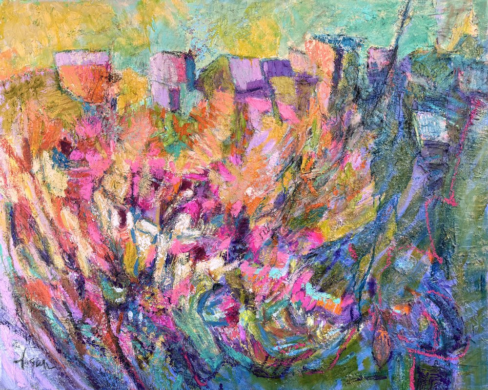 Flores de colores vivos en la ladera de Dorothy Fagan