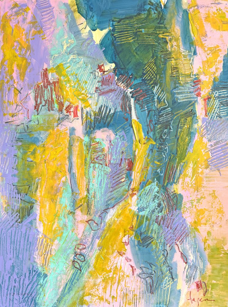 Abstracto en amarillo y azul vibrantes de Dorothy Fagan