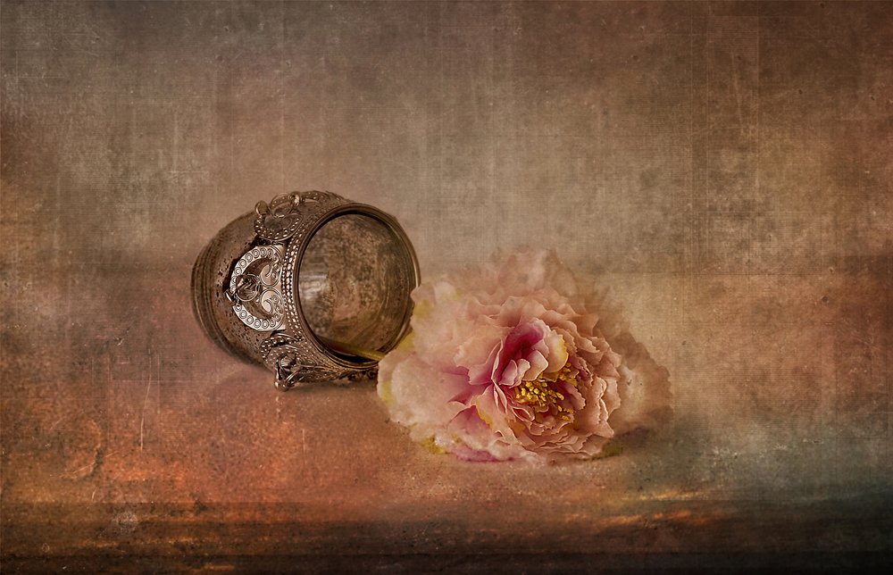Peonía rosa y recuerdo de Elena Arjona