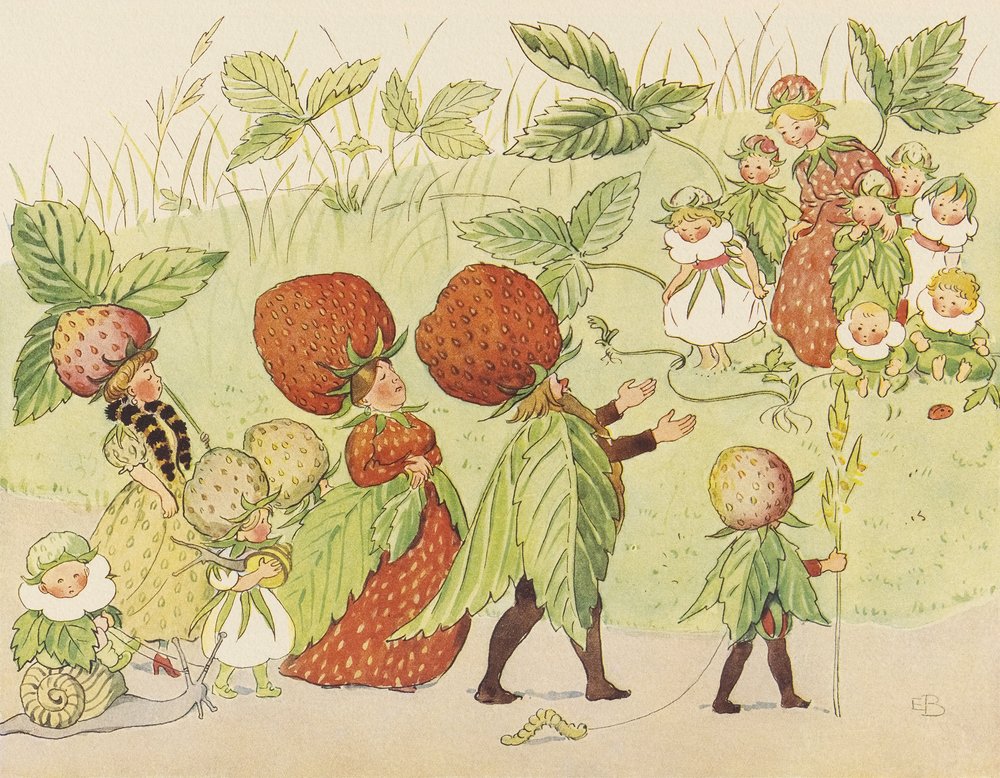 Lasse el Pequeño en el jardín - La familia de las fresas de Elsa Beskow