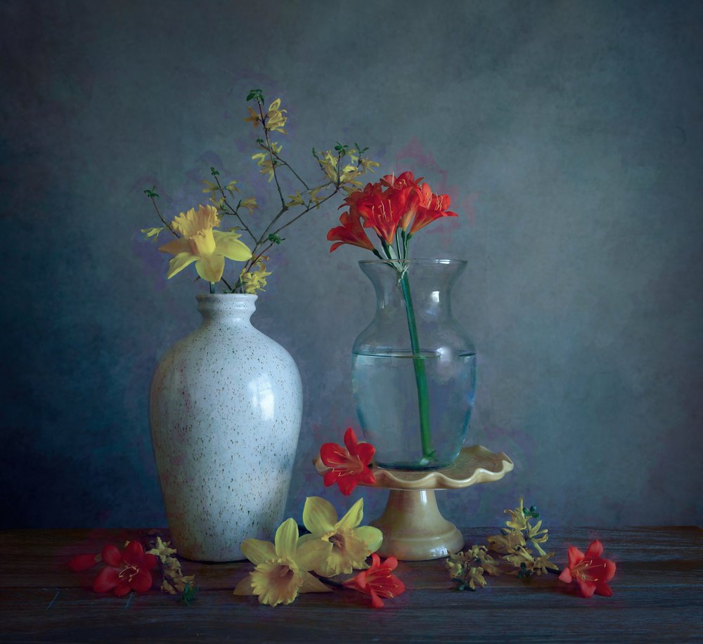 Jarrones con flores de primavera de Fangping Zhou