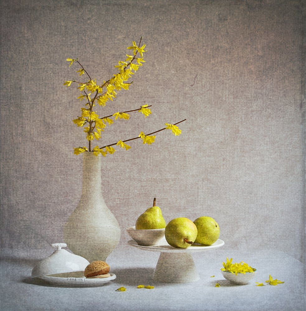 Flores amarillas, peras verdes de Fangping Zhou