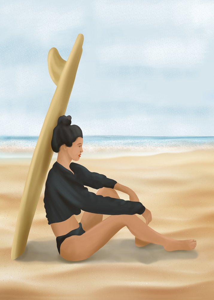 Mujer haciendo surf en la playa de Flow Line