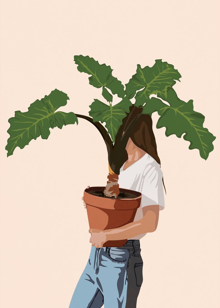 Mujer con una planta en la mano de Flow Line