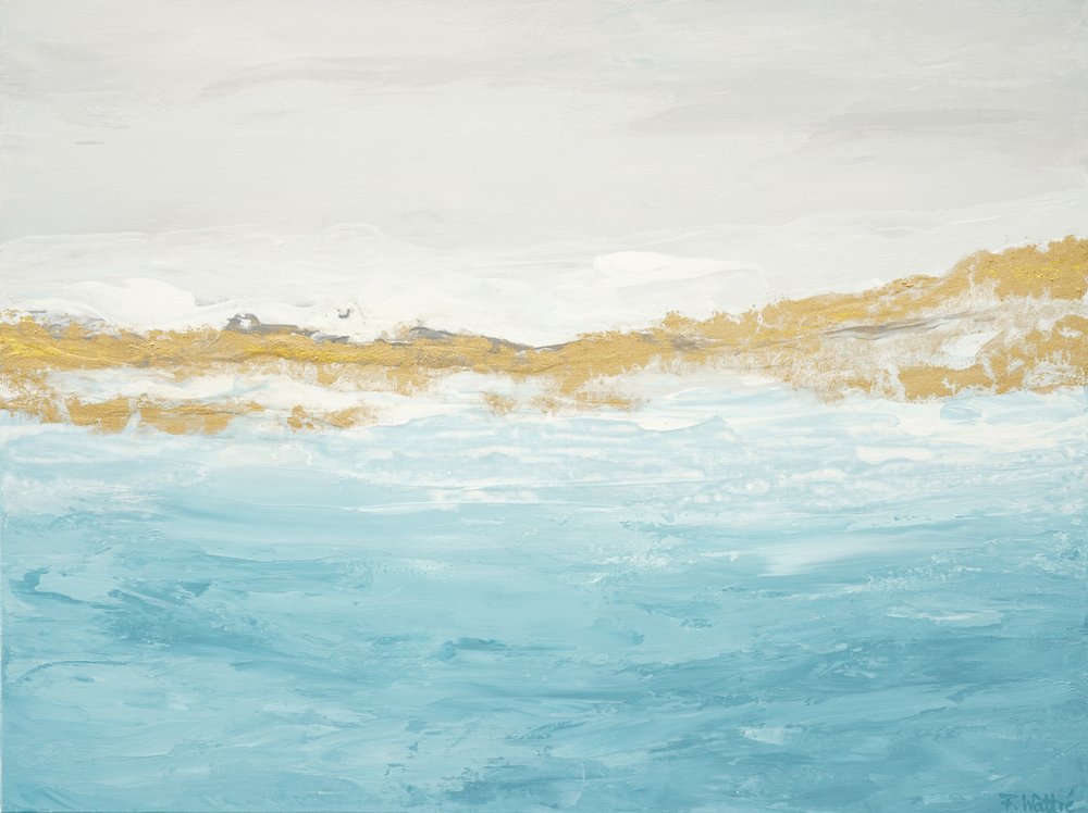 Paisaje marino abstracto en azul y dorado de Françoise Wattré