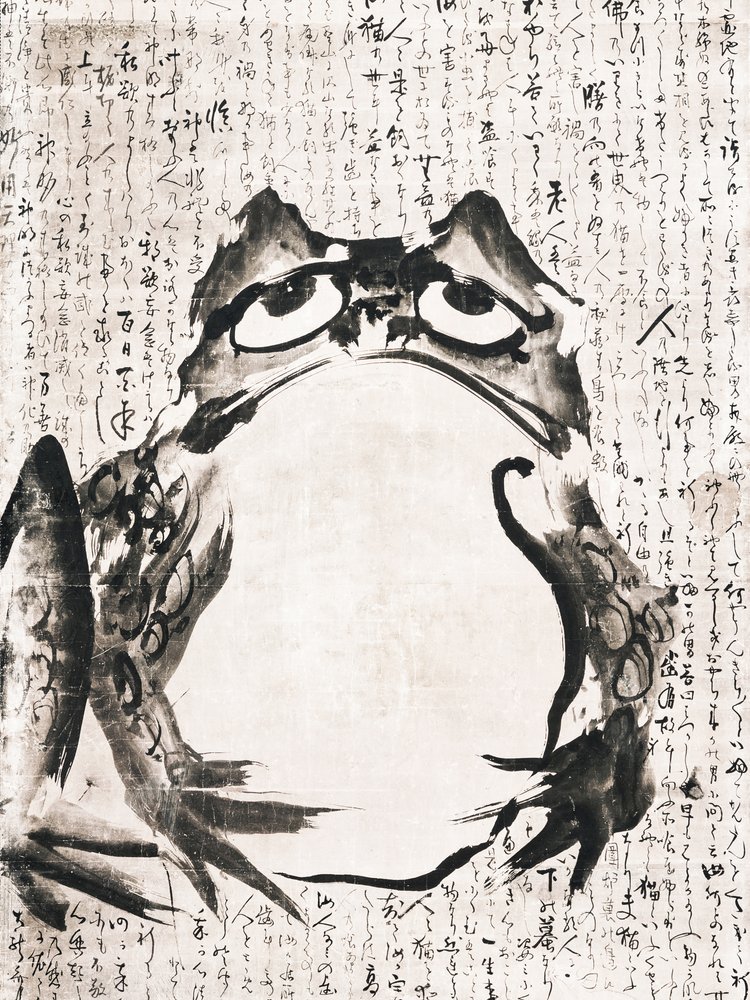 Rana japonesa (finales del siglo XVIII - siglo XIX). Obra antigua en tinta y color sobre papel de Getsuju