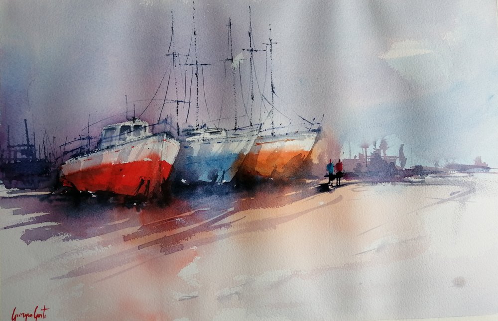 Barcos amarrados de colores de Giorgio Gosti