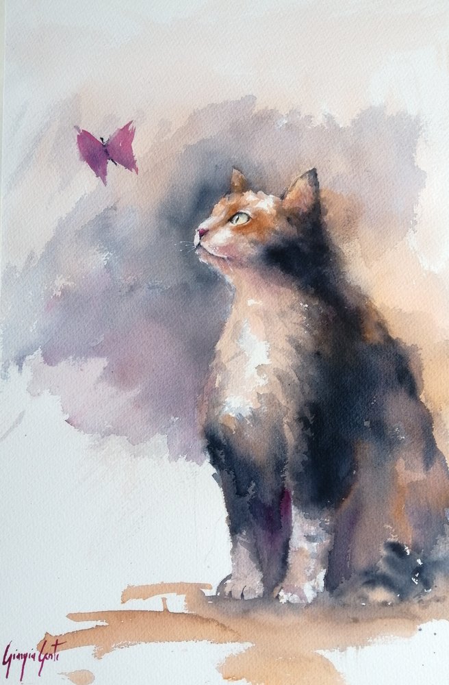 El gato curioso y la mariposa de Giorgio Gosti