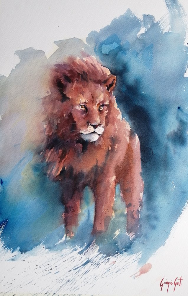 Majestuoso león en acuarela de Giorgio Gosti