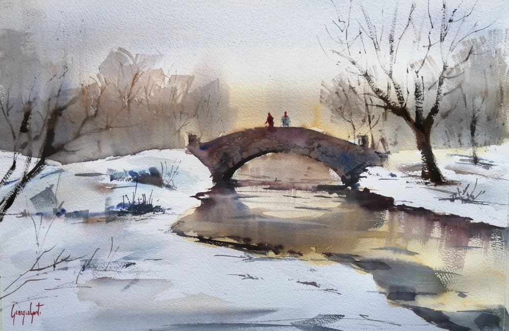 El puente de invierno brumoso de Giorgio Gosti