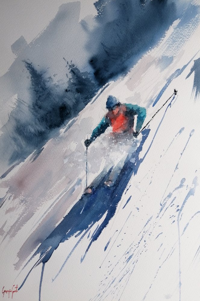 Descenso en esquí de nieve polvo de Giorgio Gosti