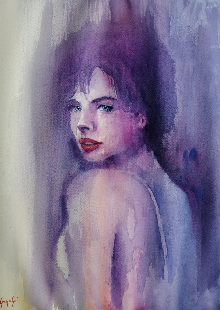 Mujer en acuarela morada de Giorgio Gosti
