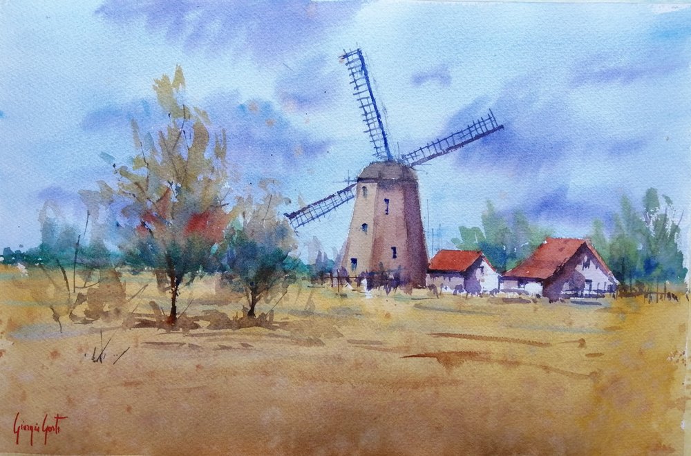 Paisaje rústico con molino de viento de Giorgio Gosti