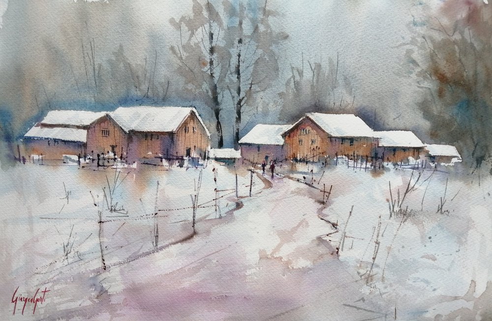 Pueblo rústico en invierno de Giorgio Gosti