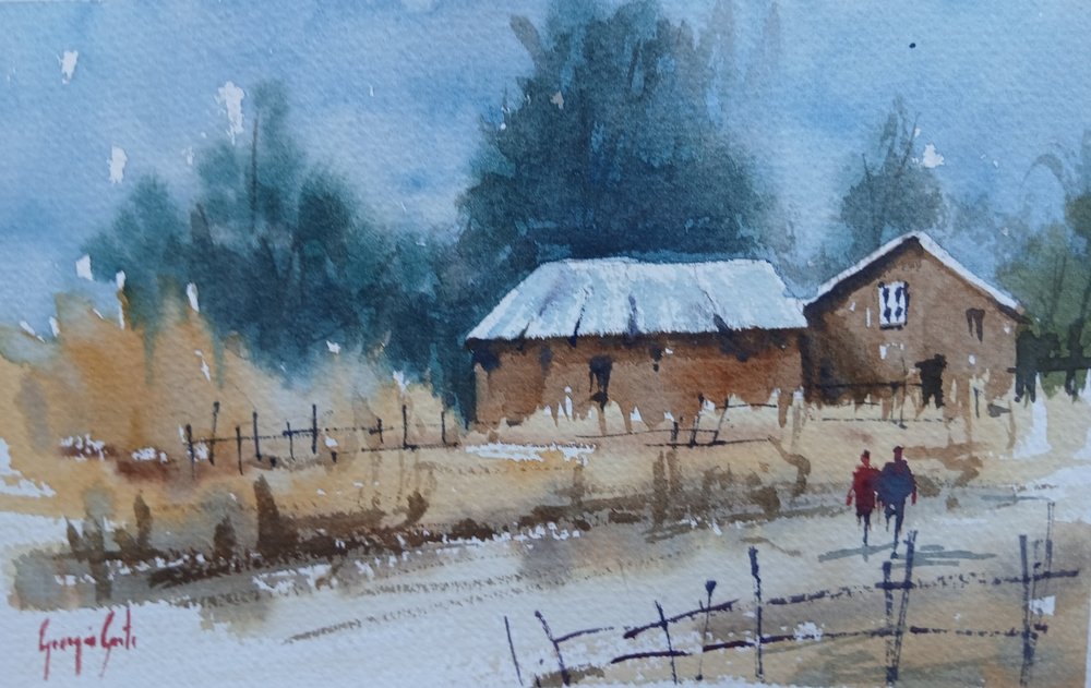 Sendero invernal hacia las cabañas de Giorgio Gosti