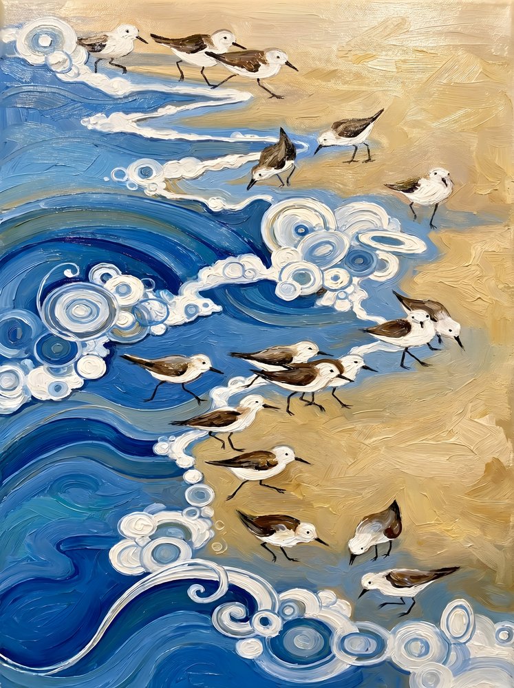 Aves costeras y olas de HUGO