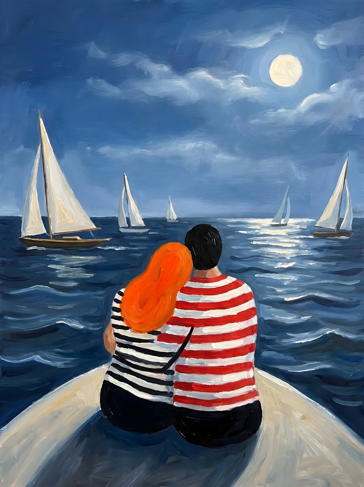 Una pareja en el mar a la luz de la luna de HUGO