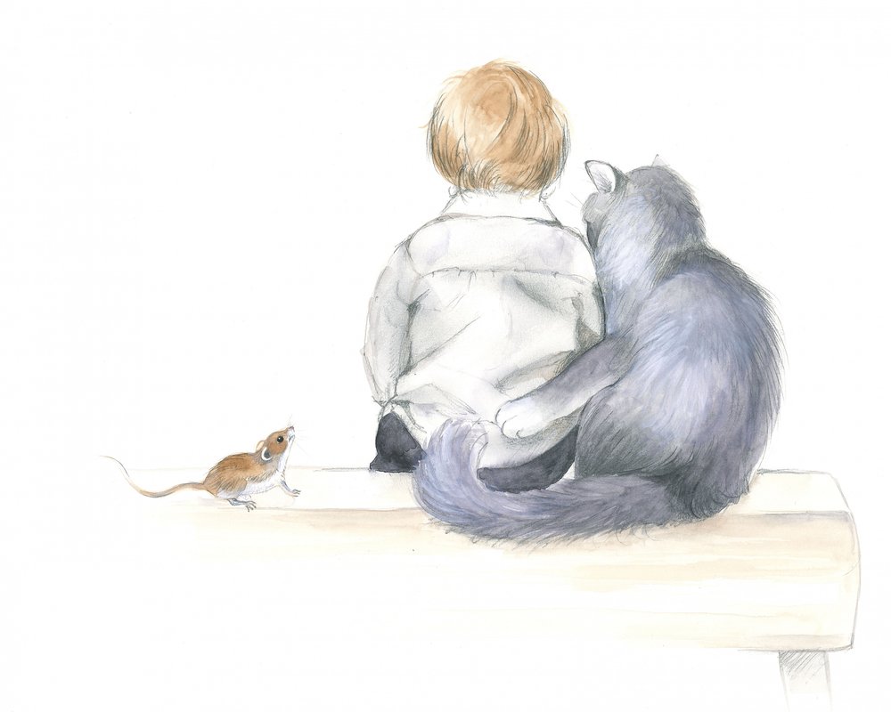 Un niño y un gato comparten una historia de Isabelle Brent