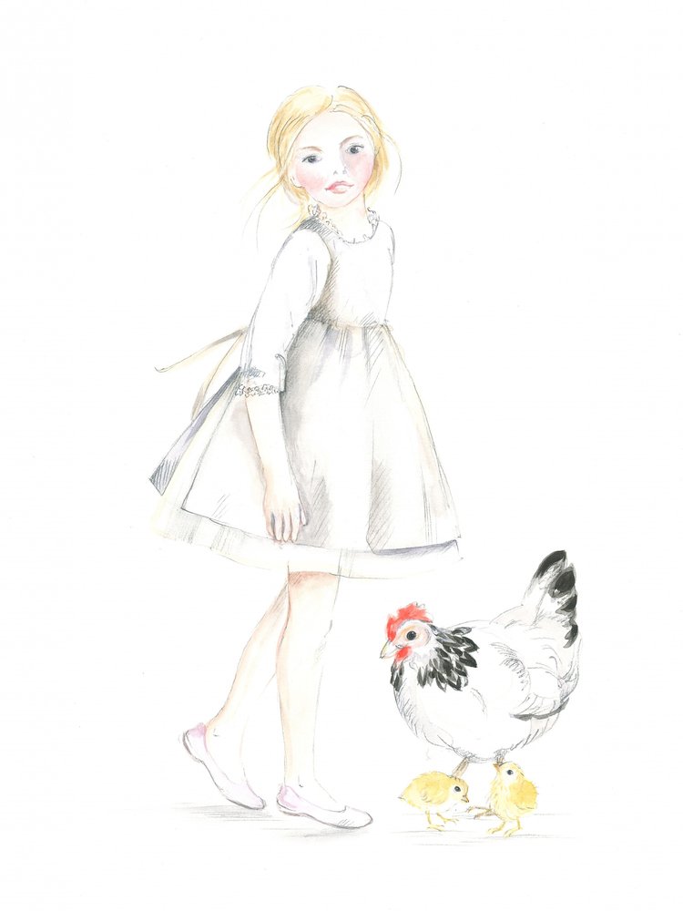 Niño con gallina y pollitos, Pascua 26 de Isabelle Brent