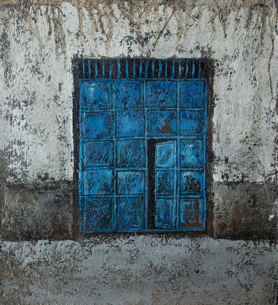 Pared con ventanas de color azul desgastado de James Kamande