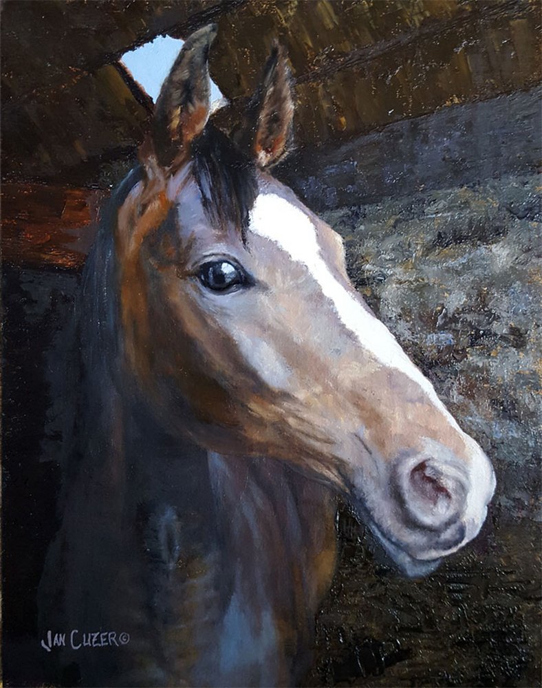 Caballo bajo la luz del establo de Jan Clizer