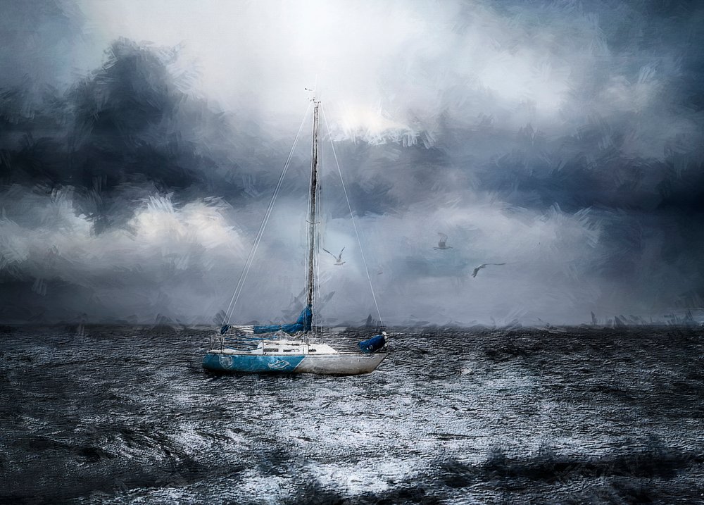 Velero en un océano tempestuoso de Jana Broskina