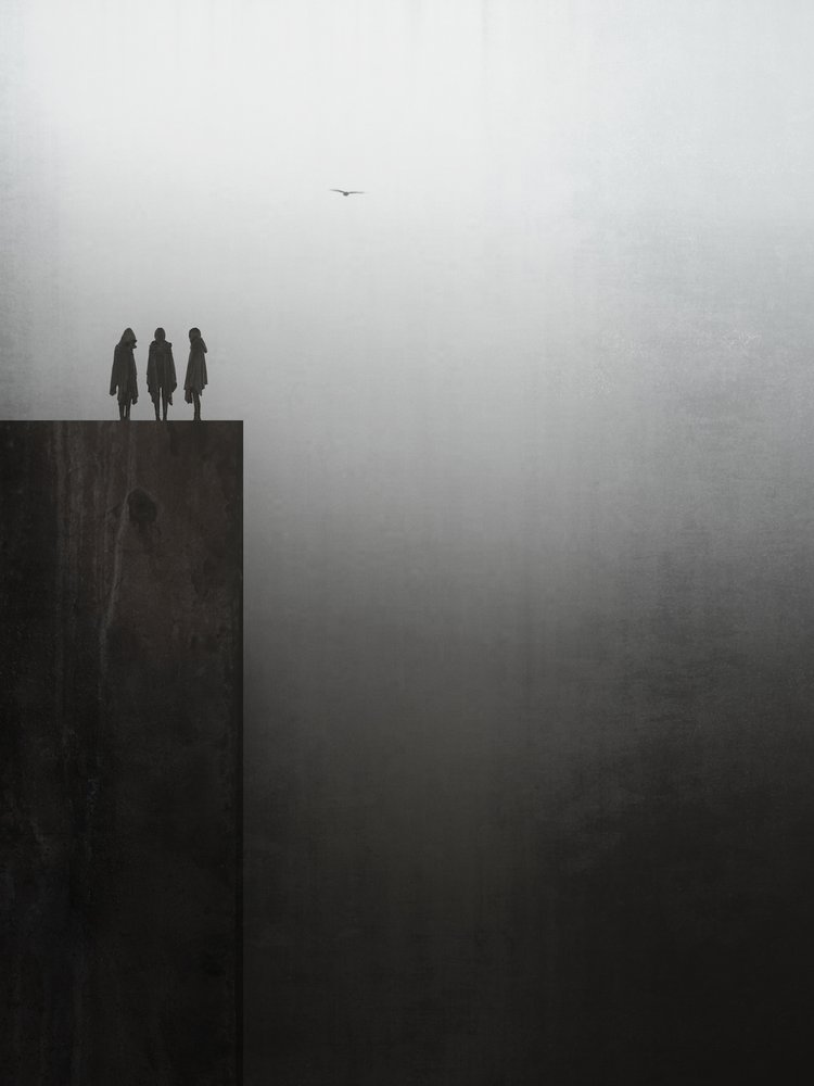 Tres siluetas en un horizonte brumoso de Jeffrey Hummel