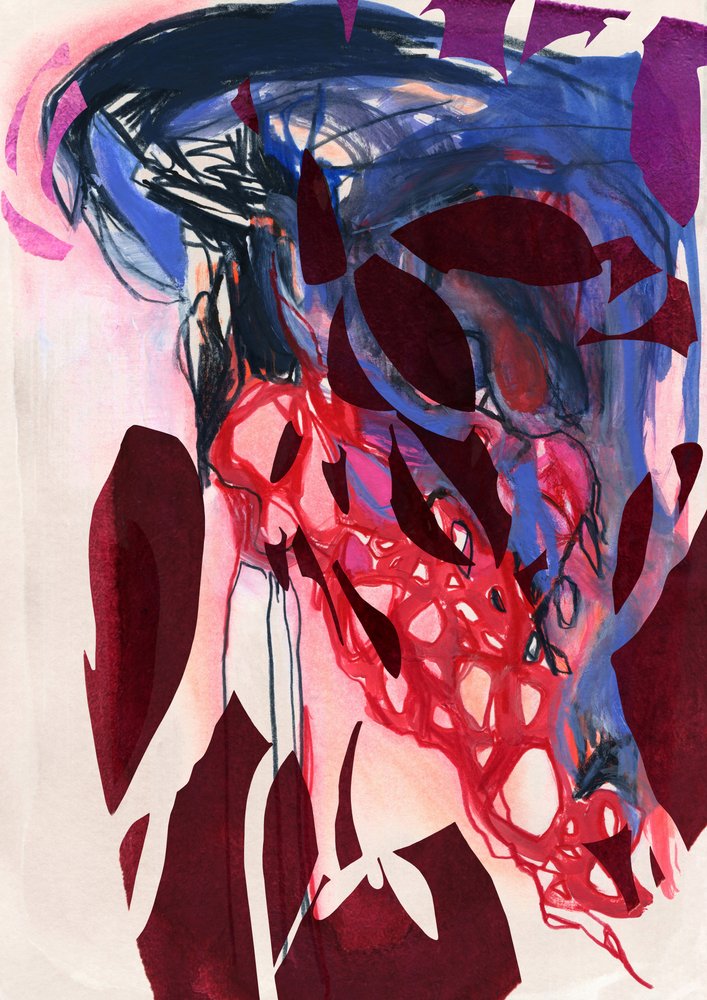 Flujo abstracto en índigo carmesí de Jenja Braun