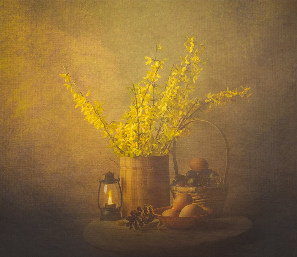 Naturaleza muerta de primavera dorada de John-Mei Zhong
