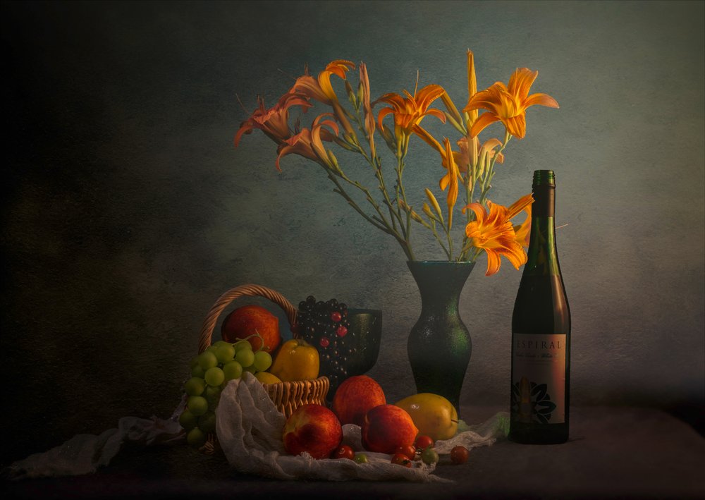 Naturaleza muerta con vino de Moody de John-Mei Zhong