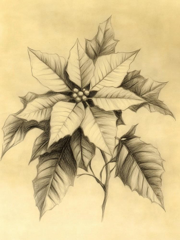 Elegante dibujo de una flor de pascua de Jolly and Dash