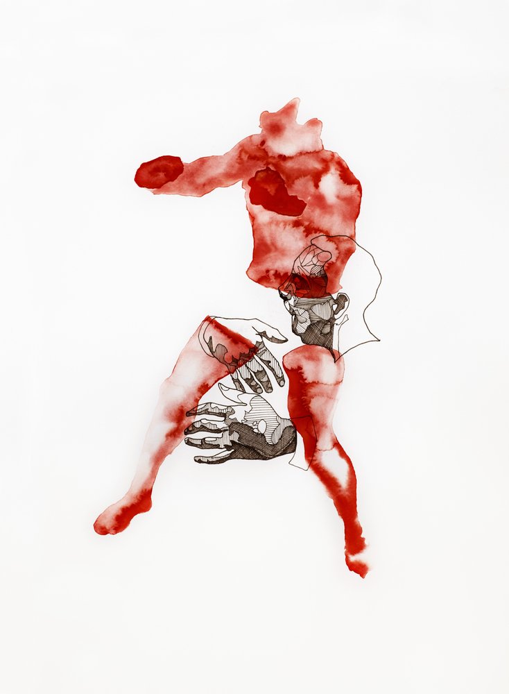 Figura fragmentada roja de Joshua Hoskins